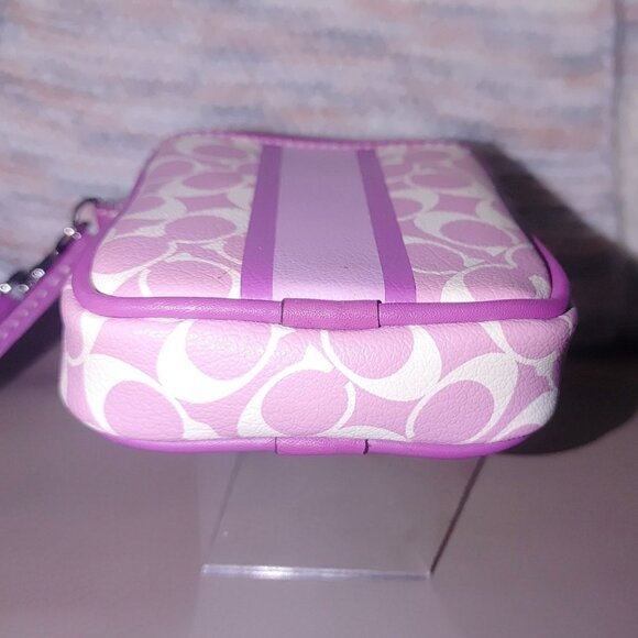 Coach Wristlet Mini Nolita Signature Canvas Iris Pink White Print Zip Closure - Picture 10 of 11